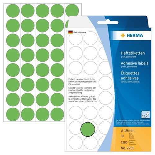 HERMA Markierungspunkt, Handbeschriftung, selbstklebend, Ø: 19 mm, grün (1.280 Stück)