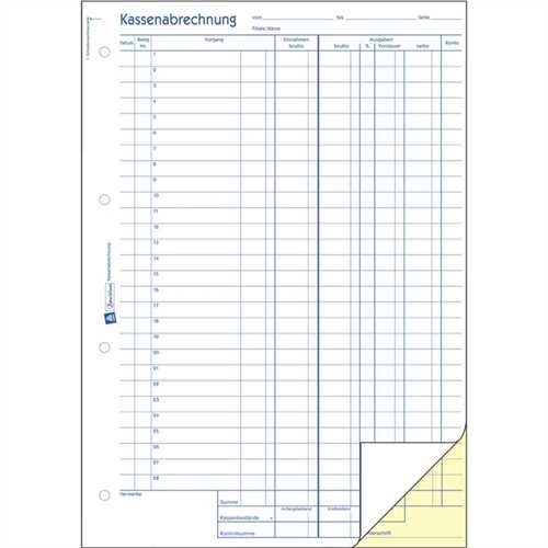 AVERY Zweckform Kassenabrechnung, für Ausgaben, A4 hoch, 2fach, Blaupapier, 1. / 2. Blatt bedruckt,