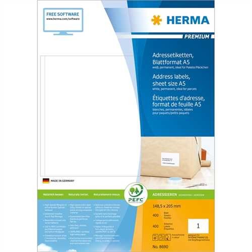 HERMA Etikett Super Print, Inkjet/Laser/Kopierer, auf A5-Bogen, selbstklebend, Papier, 205 x 148,5 m