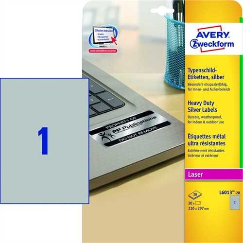 Avery Zweckform L6013-20 Typenschild-Etiketten - A4, 20 Stück, 210 x 297 mm, we