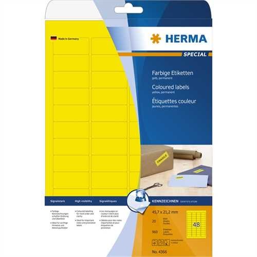 HERMA Etikett, Inkjet/Laser/Kopierer, selbstklebend, abgerundete Ecken, 45,7 x 21,2 mm, gelb (960 St