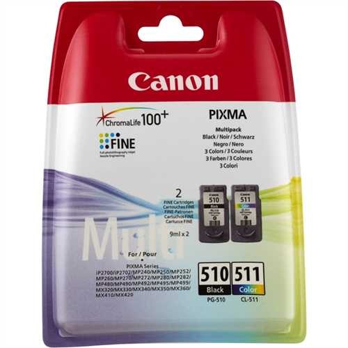 Canon Tintenpatrone, PG-510/CL-511, 2970B011, original, schwarz / 3farbig, 9 ml, 244/219 Seiten (sch