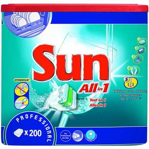 Sun Spülmaschinengeschirrreiniger All in 1, Tab, Karton (200 Stück)