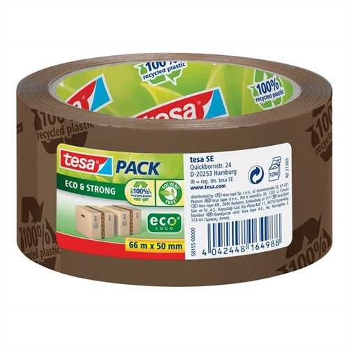 tesa Verpackungsklebeband ECO & STRONG, 100% recycled plastic, Polypropylen (RC), 50 mm x 66 m, brau