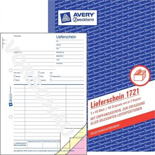 AVERY ZWECKFORM 1721 - Liefer-/Empfangsschein, A5 hoch, 3fach, selbstdurchschreibend, 1. / 2. / 3. B